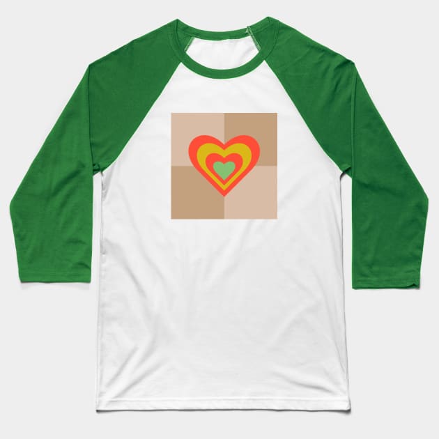LOVE HEARTS CHECKERBOARD Retro Alt Valentines in Coral Yellow Green on Cream Beige Geometric Grid - UnBlink Studio by Jackie Tahara Baseball T-Shirt by UnBlink Studio by Jackie Tahara